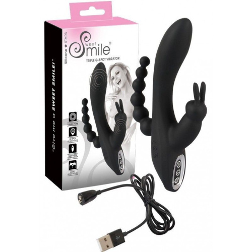 Orion Smile Triple G-Spot Vibrator - Тройной вибратор с магнитной зарядкой, 12.5х3.3 см (чёрный)